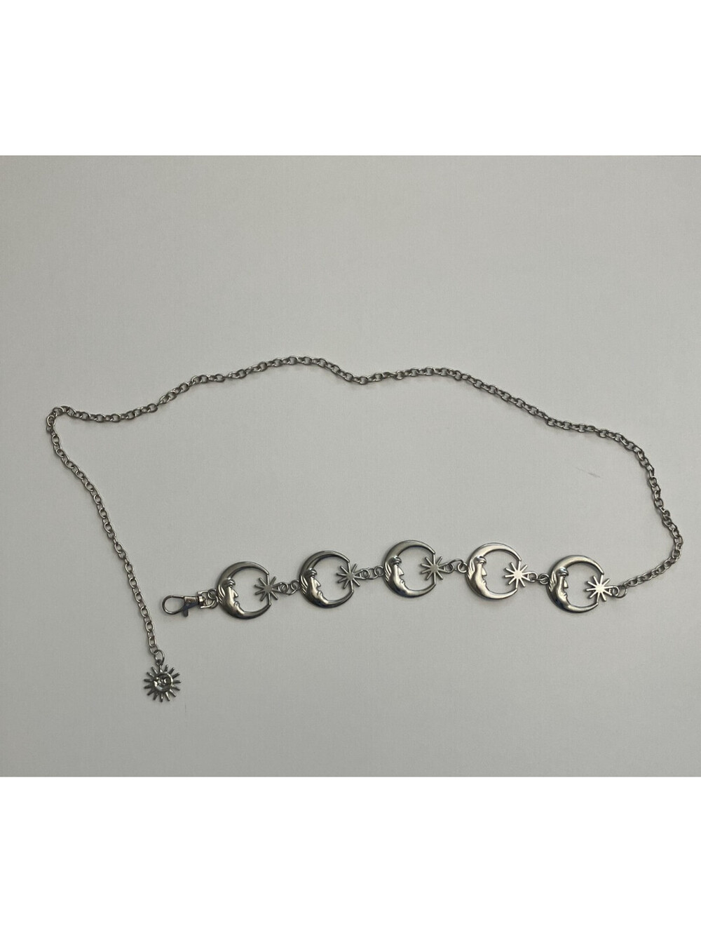 Vintage Y2K Celestial Silver Tone Moon Star Chain Belt 12–41" Boho Whimsigoth